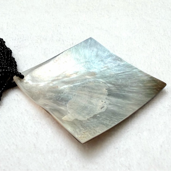 Mother-of-Pearl Square Pendant Multi-Strand Hand Crafted 18” Statement Necklace - Picture 4 of 5